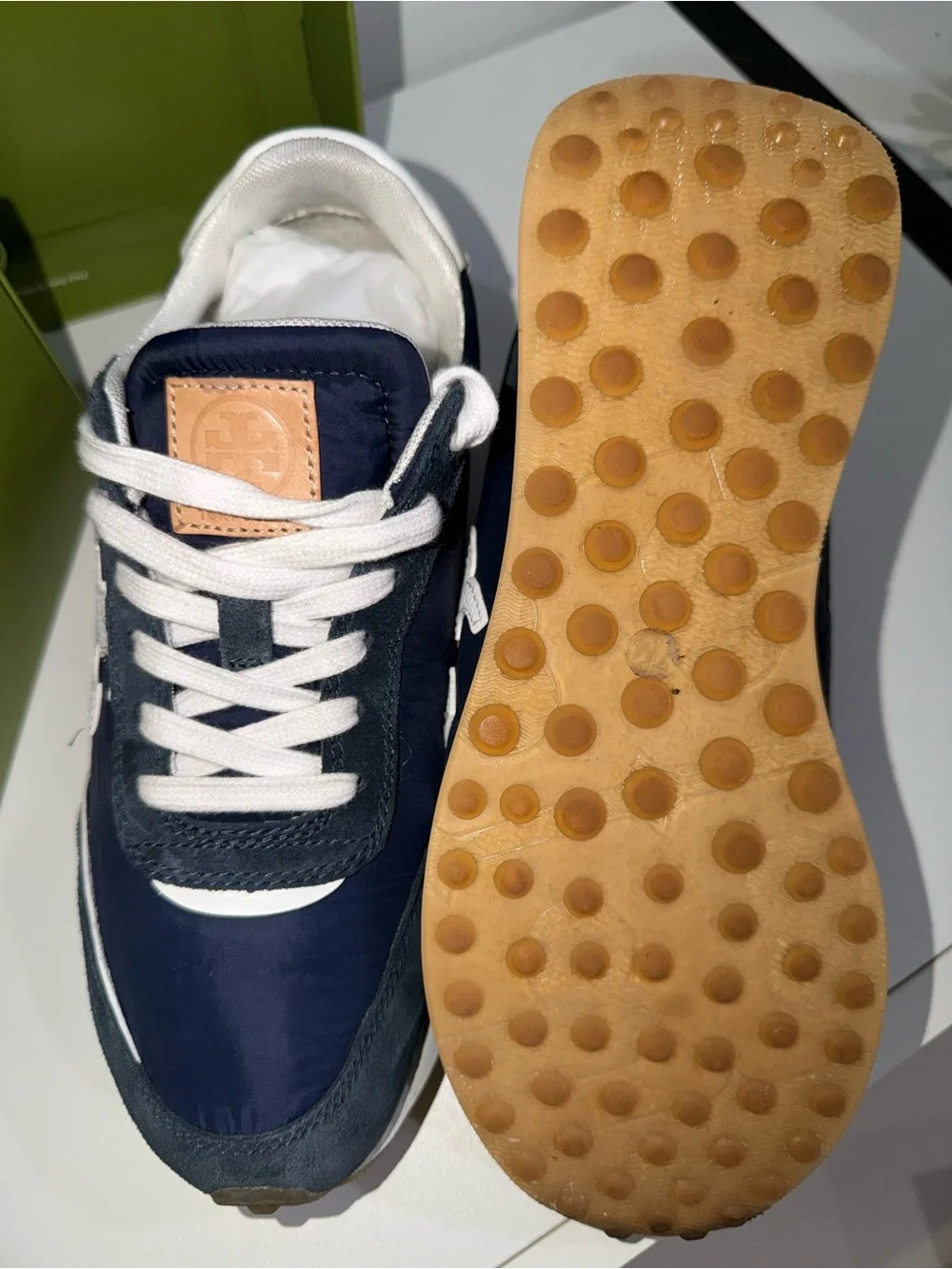 Tory Burch Navy and White Logo Running Sneakers - Picture 4 of 8